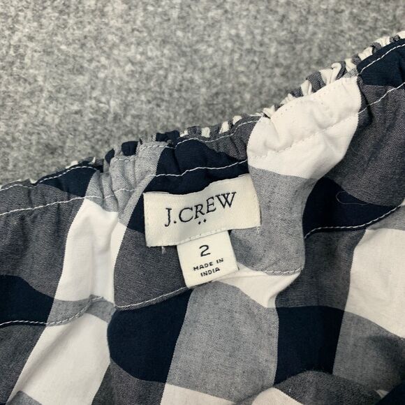 J Crew Top Womens 2 Navy Gingham Plaid Cotton Stretch Poplin Ruffle One Shoulder - Picture 4 of 12